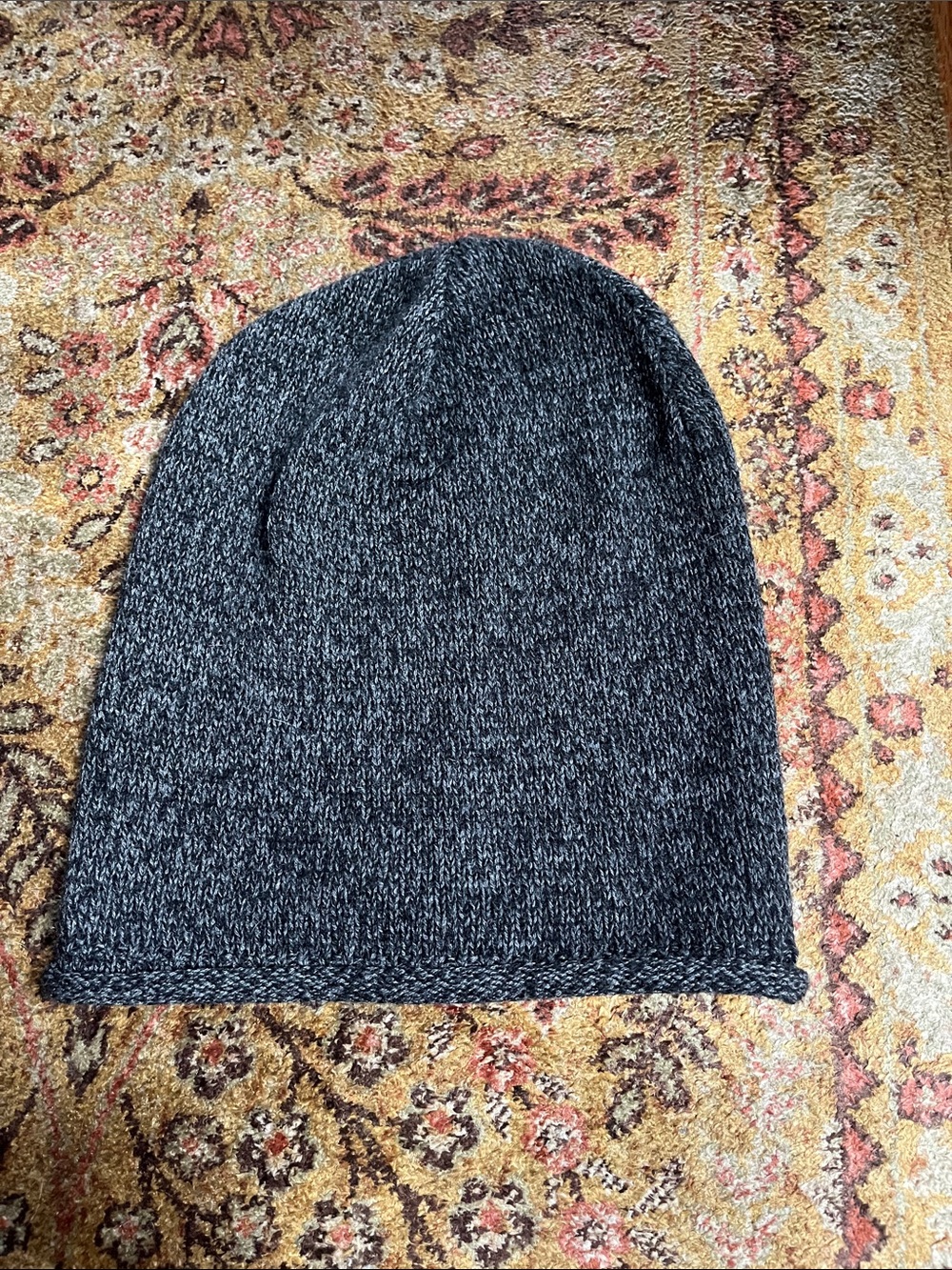 Slouchy knit gray beanie hat
